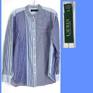 Lauren Ralph Lauren Blue & White Mixed-Stripe Button-Up Shirt Sz XL